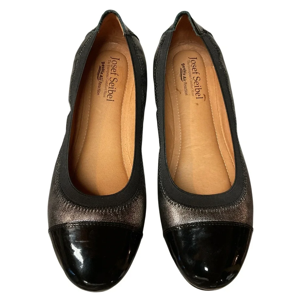 Josef Seibel Women's Pippa Metallic Leather Cap Toe Comfort Ballet Flats Size 8